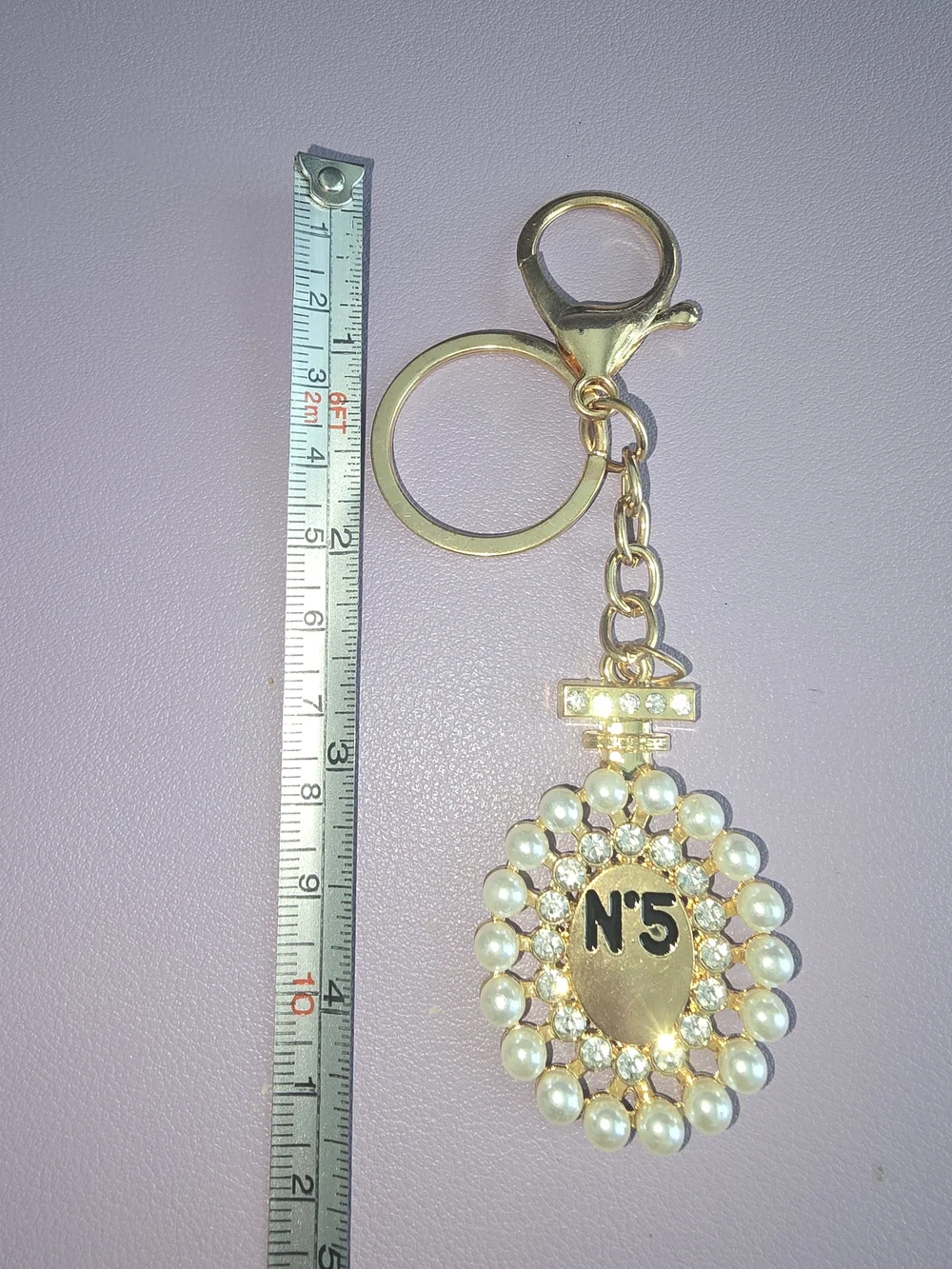 Gold Pearl & Crystal N°5 Keychain - Elegant Gold Keyring / Bag Charm, NWOT